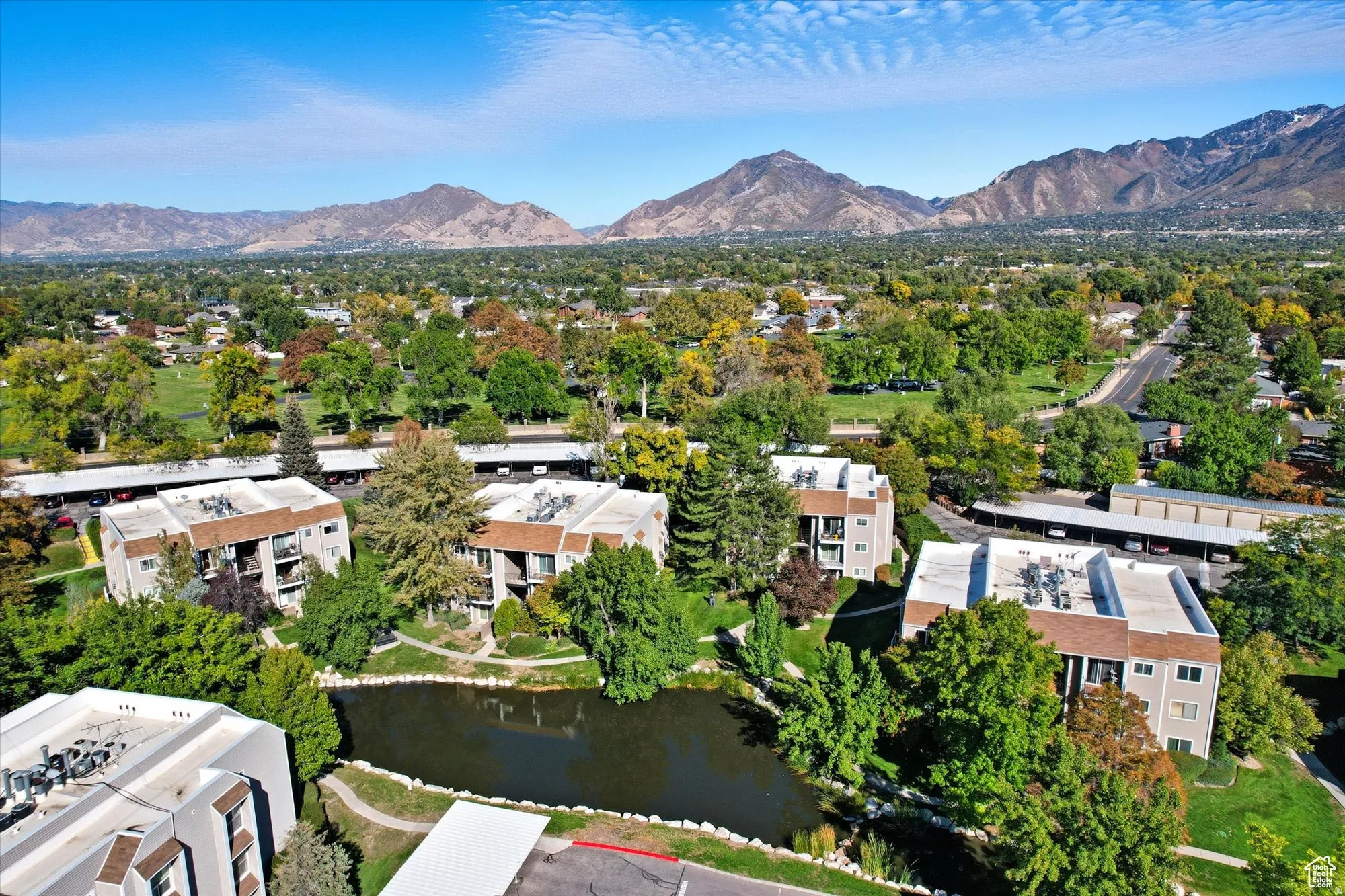 Drone / aerial view of a water and mountain view