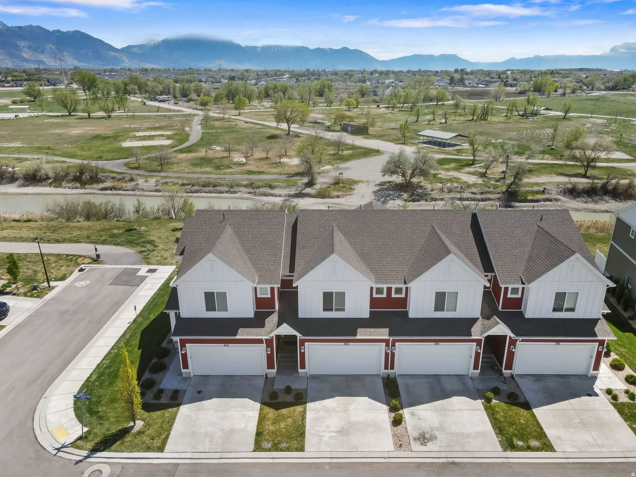 Aerial view of a mountain backdrop