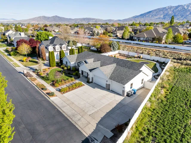 Aerial perspective of suburban area with mountains
