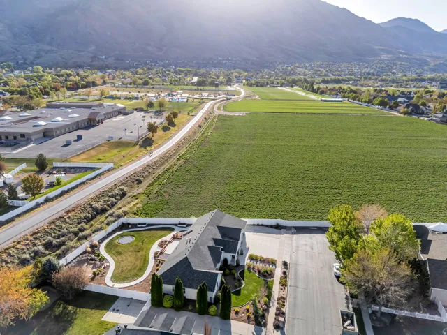 Aerial perspective of suburban area featuring mountains