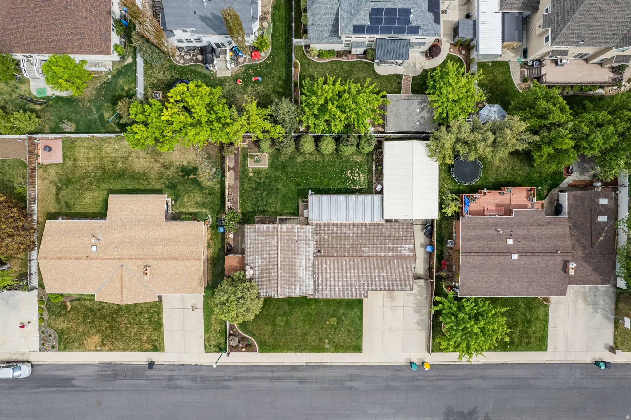 Aerial perspective of home and garage