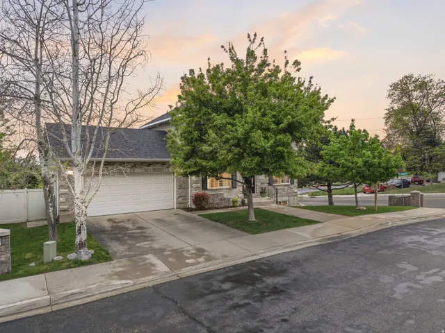 Obstructed view of property with driveway, a garage, and a shingled roof