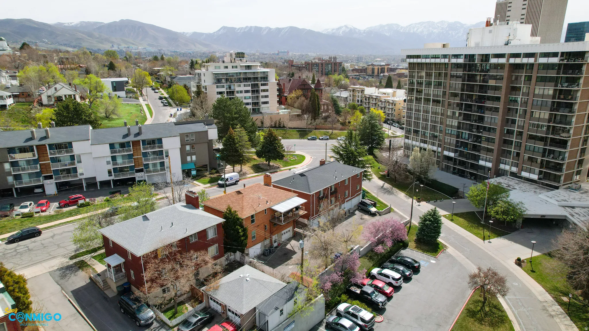 View of urban area with mountains