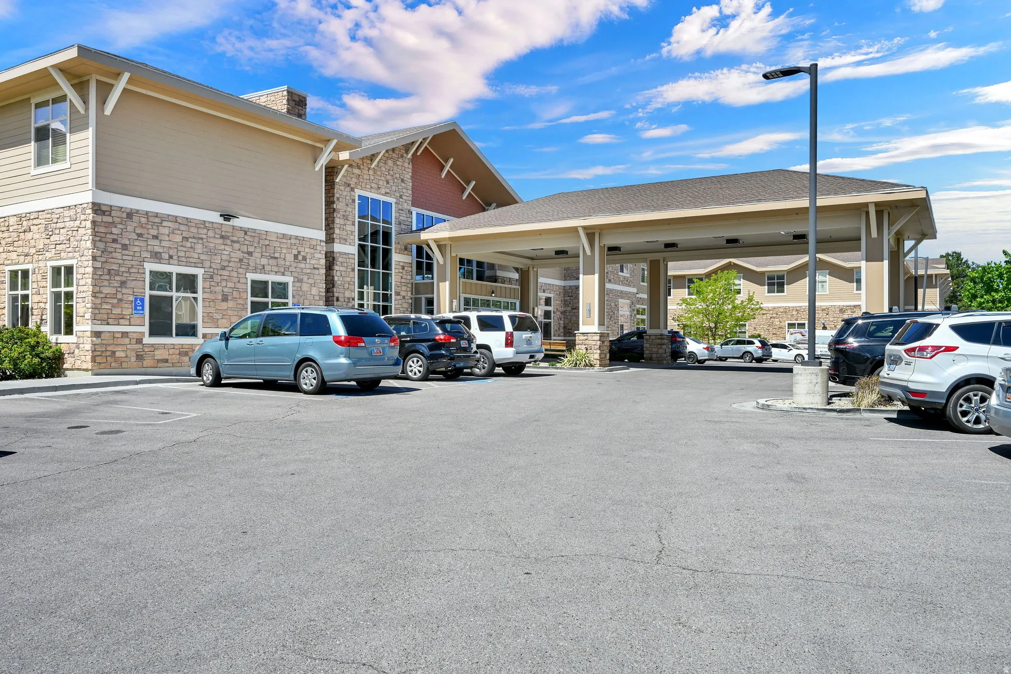 View of unaffiliated assisted living across parking area