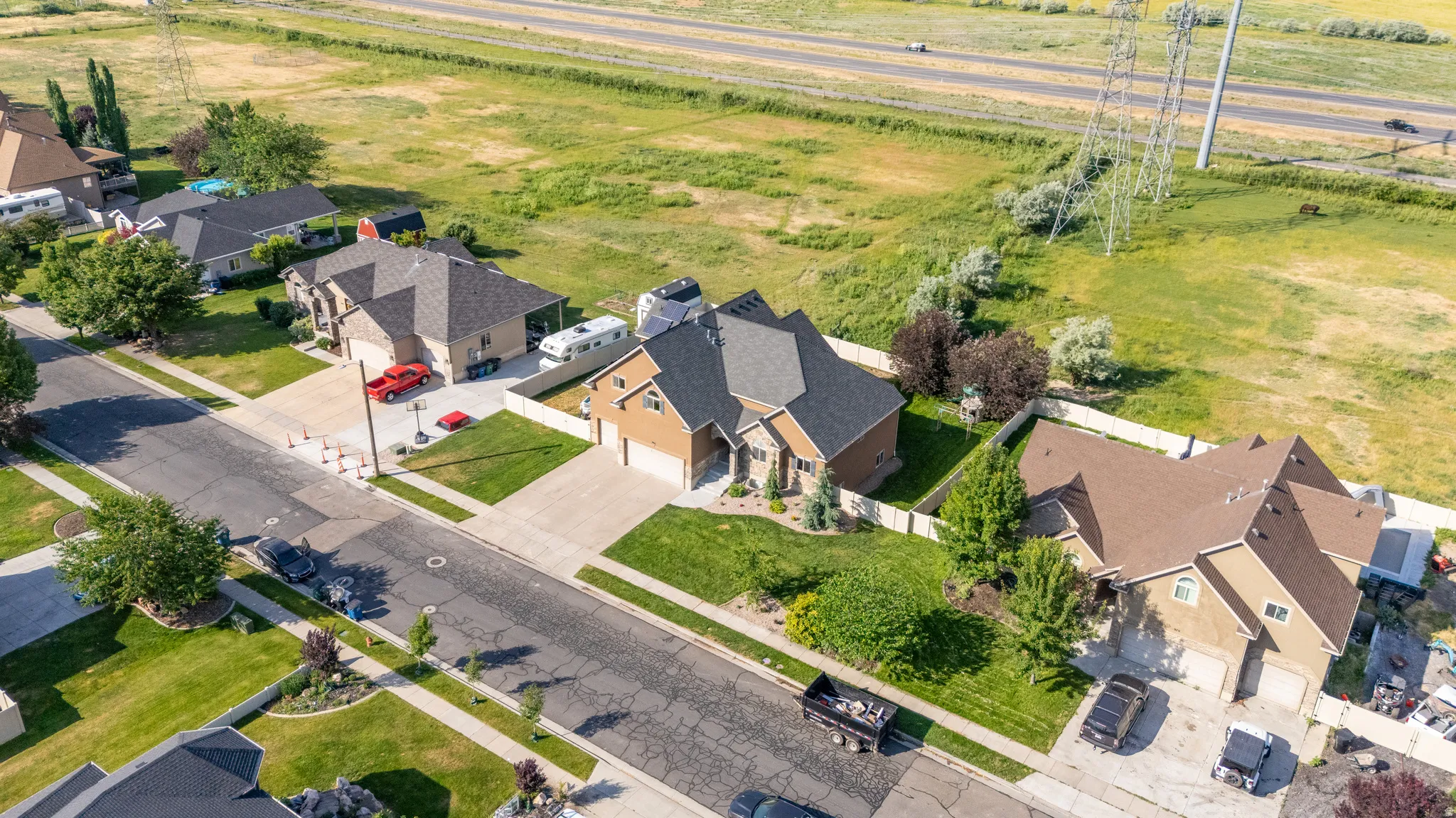 Aerial perspective of suburban area
