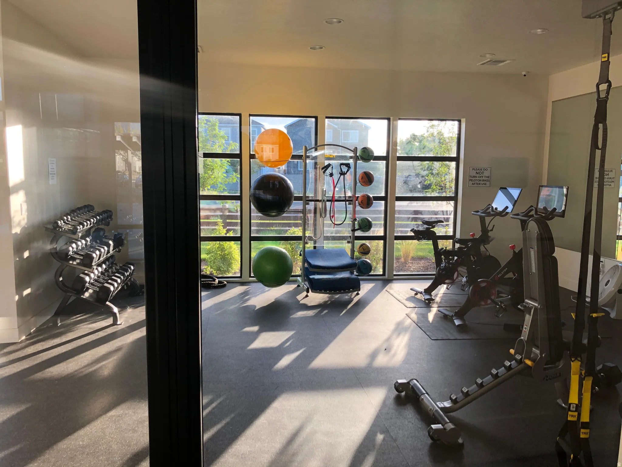 Workout area featuring recessed lighting