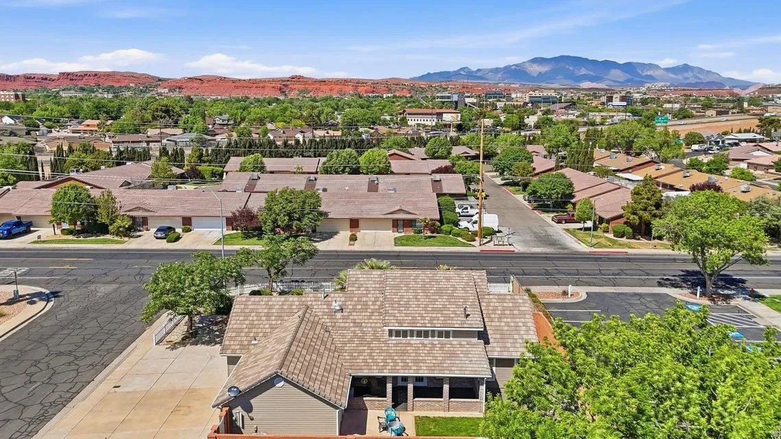 Aerial view of a mountain backdrop