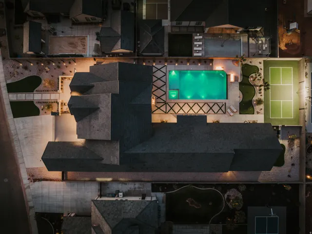 Aerial view of a pool