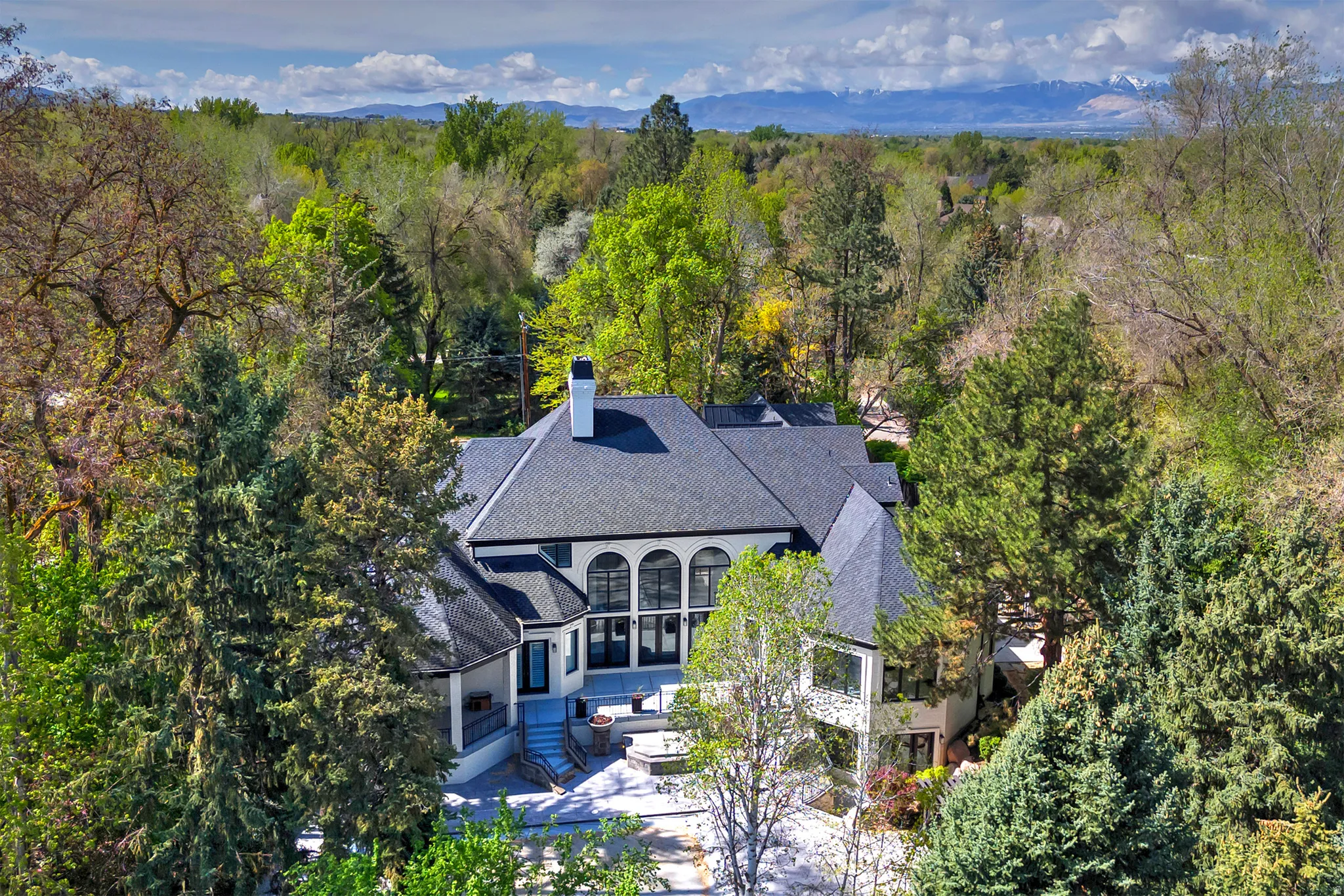 Bird's eye view of a mountainous background