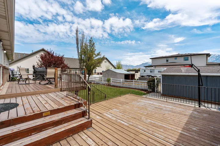 Deck featuring a fenced backyard and a residential view