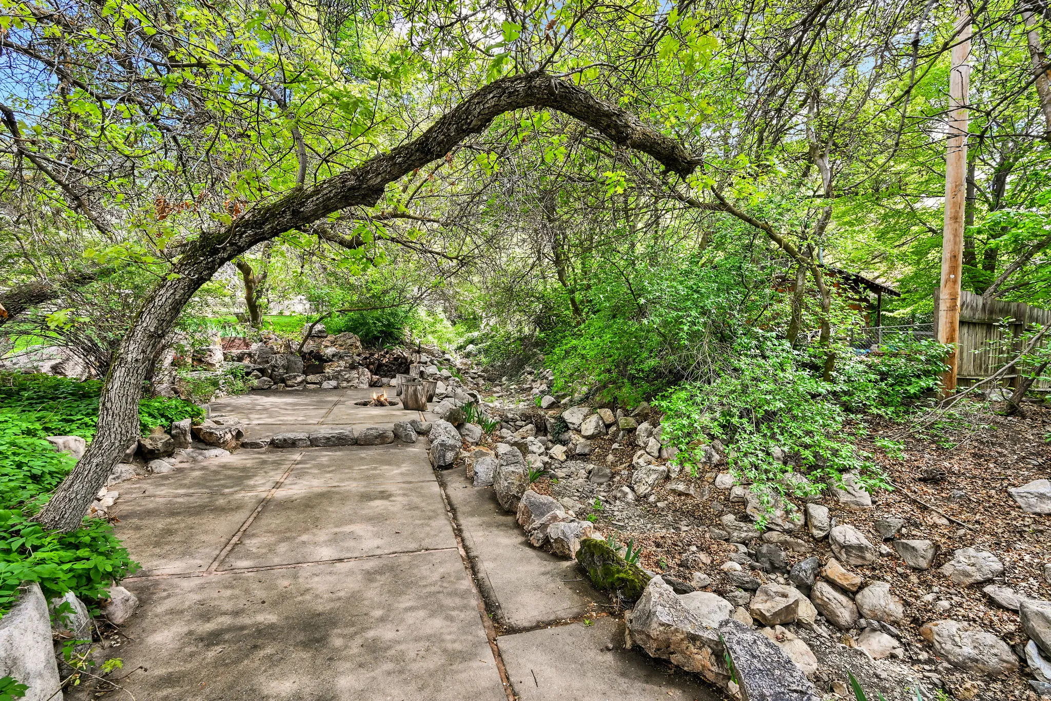 Upstream view of backyard patio