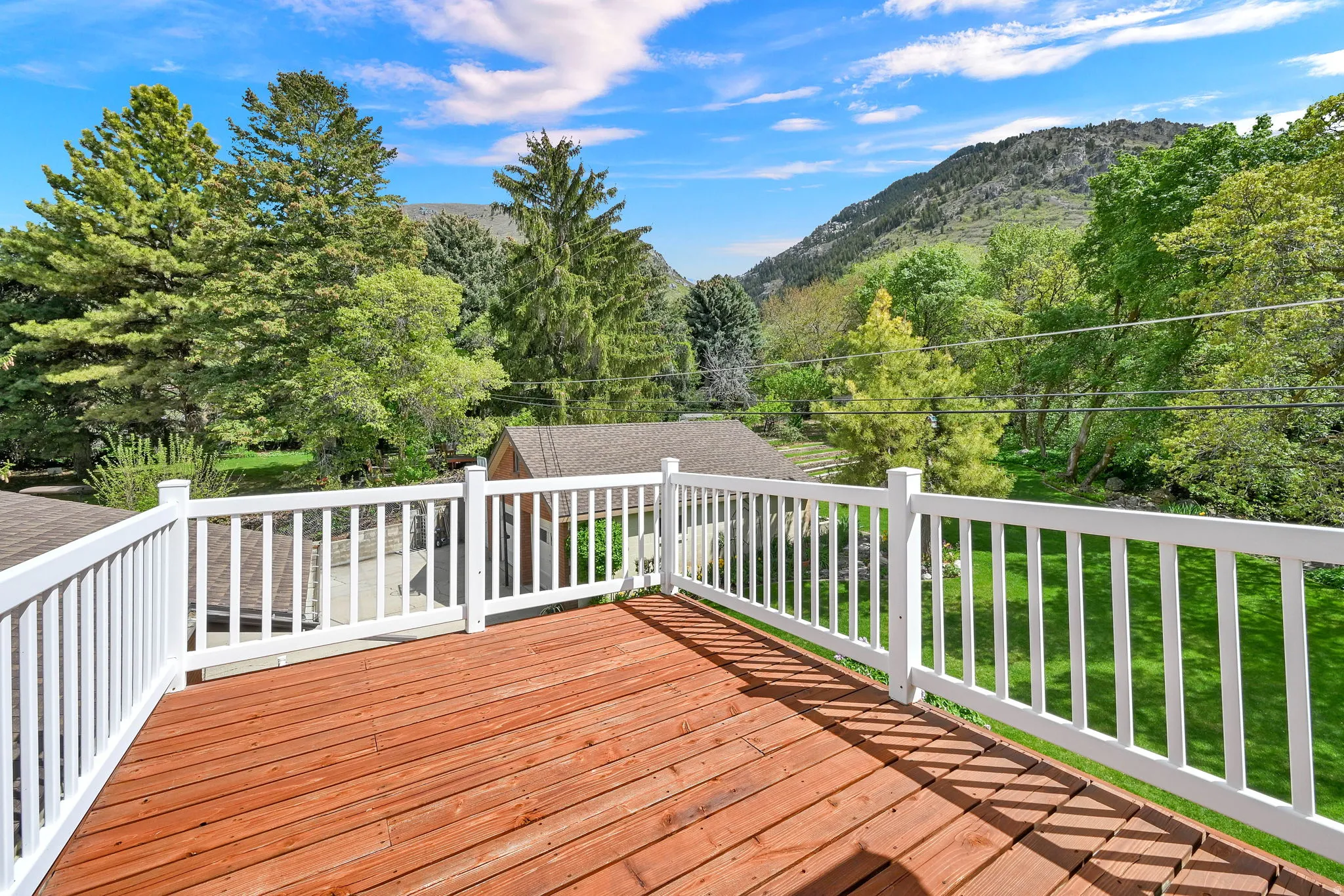 Wooden terrace with a mountain view