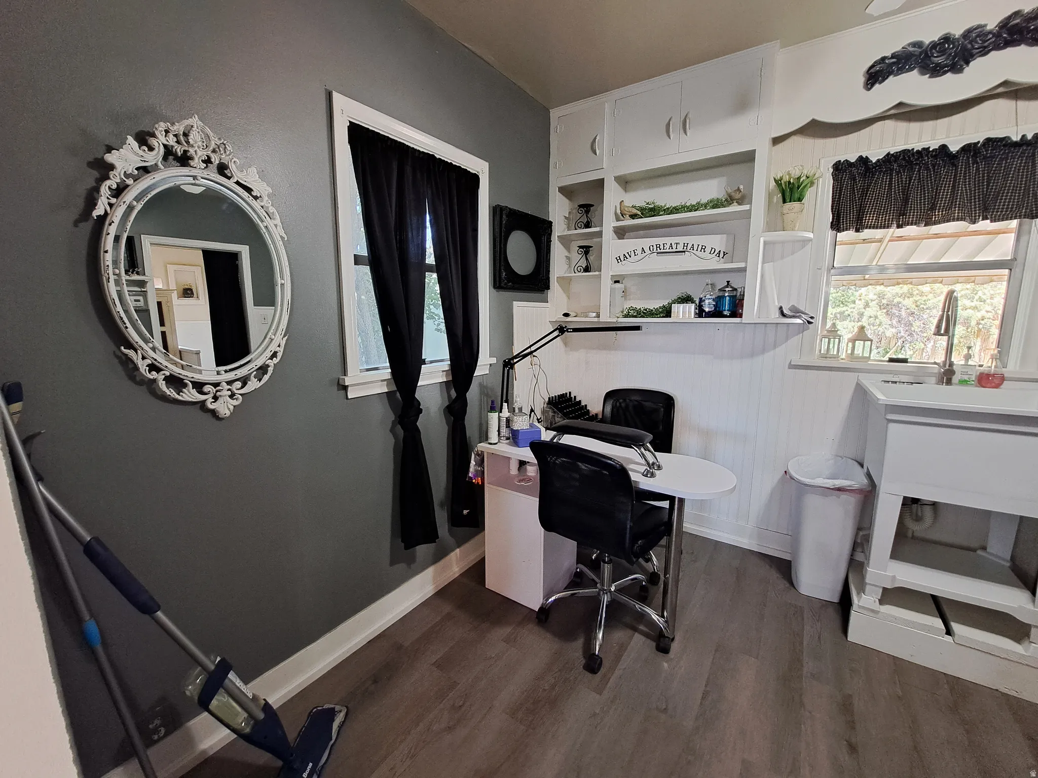Office featuring dark wood finished floors