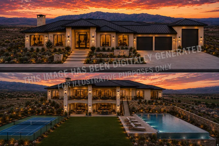 Property Visuals. Front and rear exterior perspectives of the property, including site features and landscaping