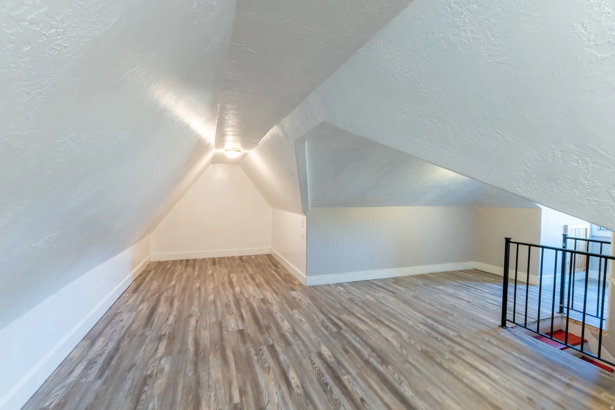 Additional living space featuring wood finished floors and a textured ceiling