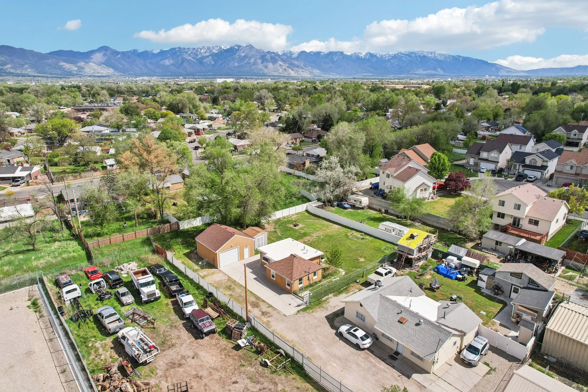 Aerial perspective of suburban area featuring mountains