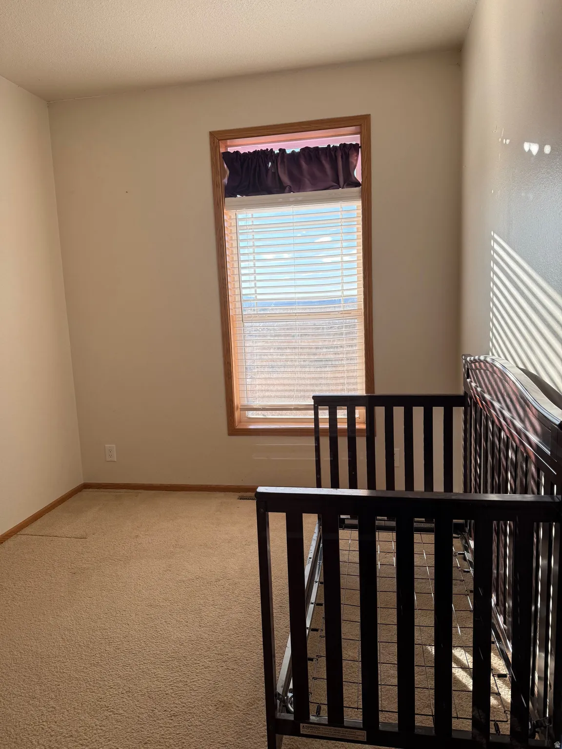 Unfurnished bedroom with light colored carpet and a textured ceiling