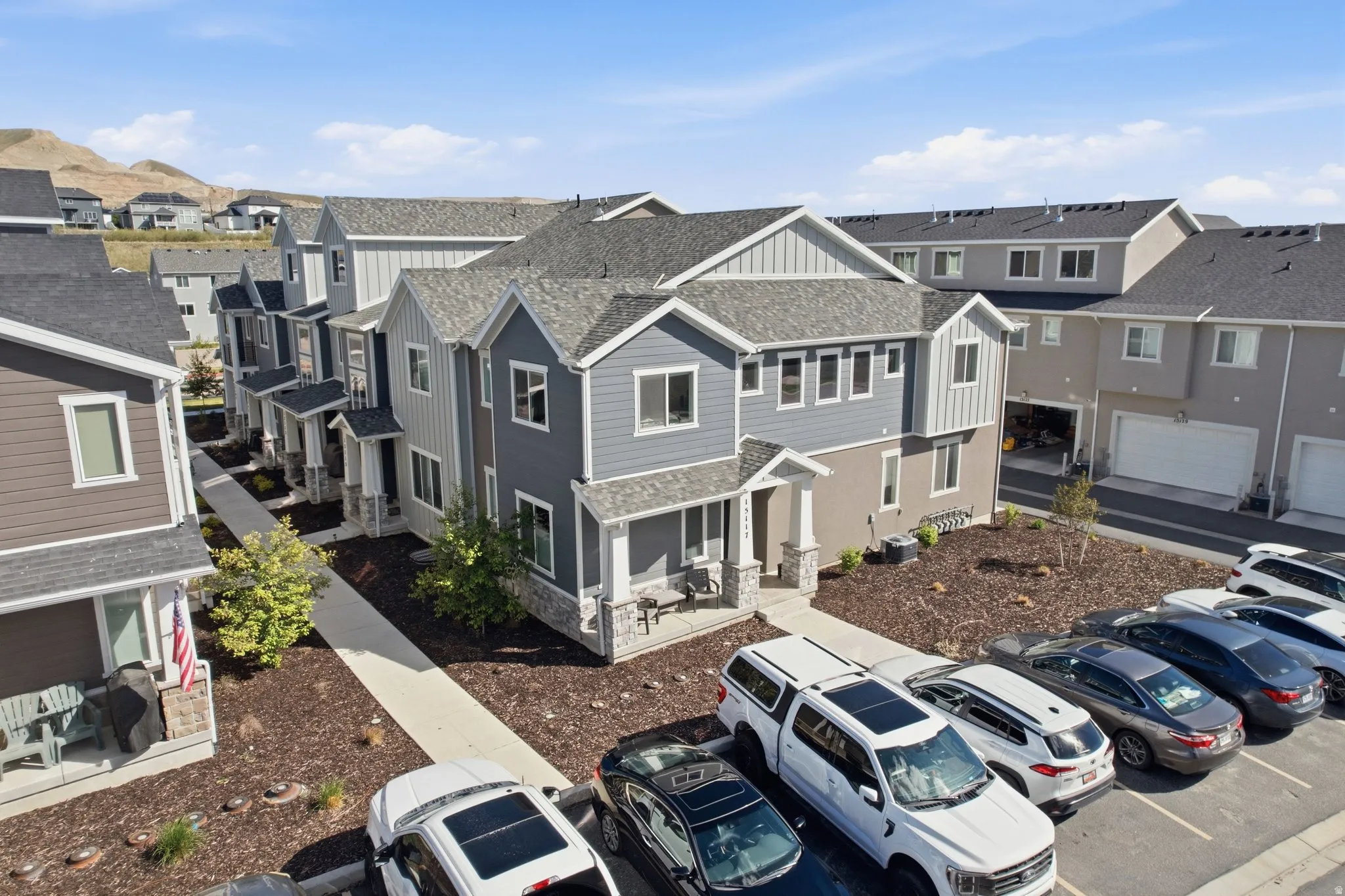 Aerial perspective of suburban area