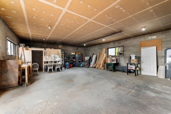 Garage with concrete block wall