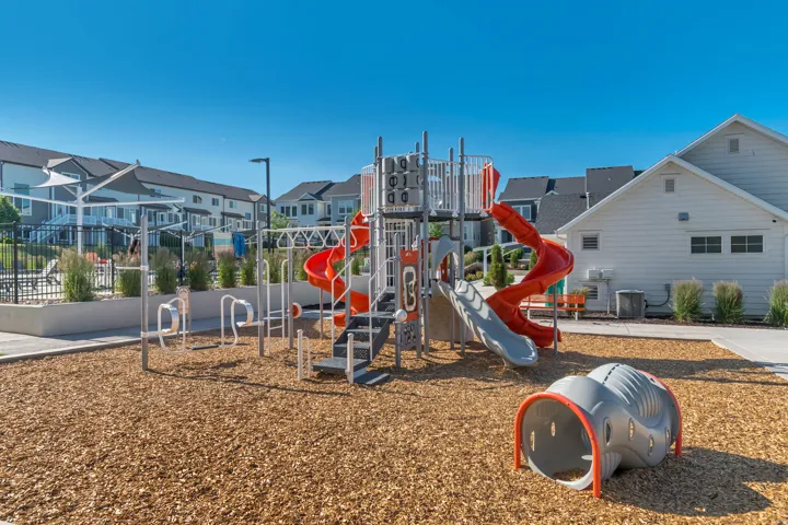 Community play area with a residential view