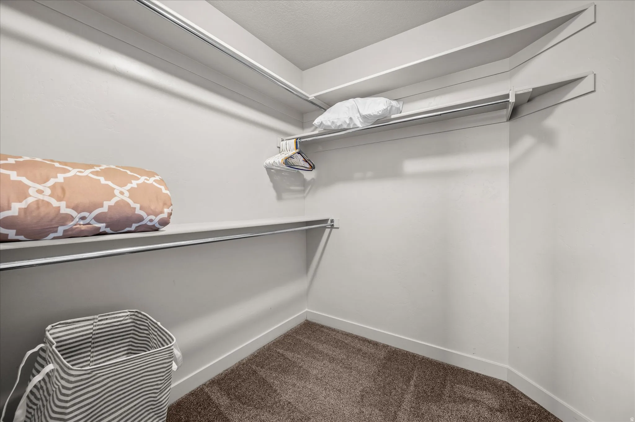 Walk in closet with dark carpet