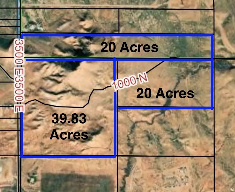 Aerial map of property and surrounding area with property parcel outlined