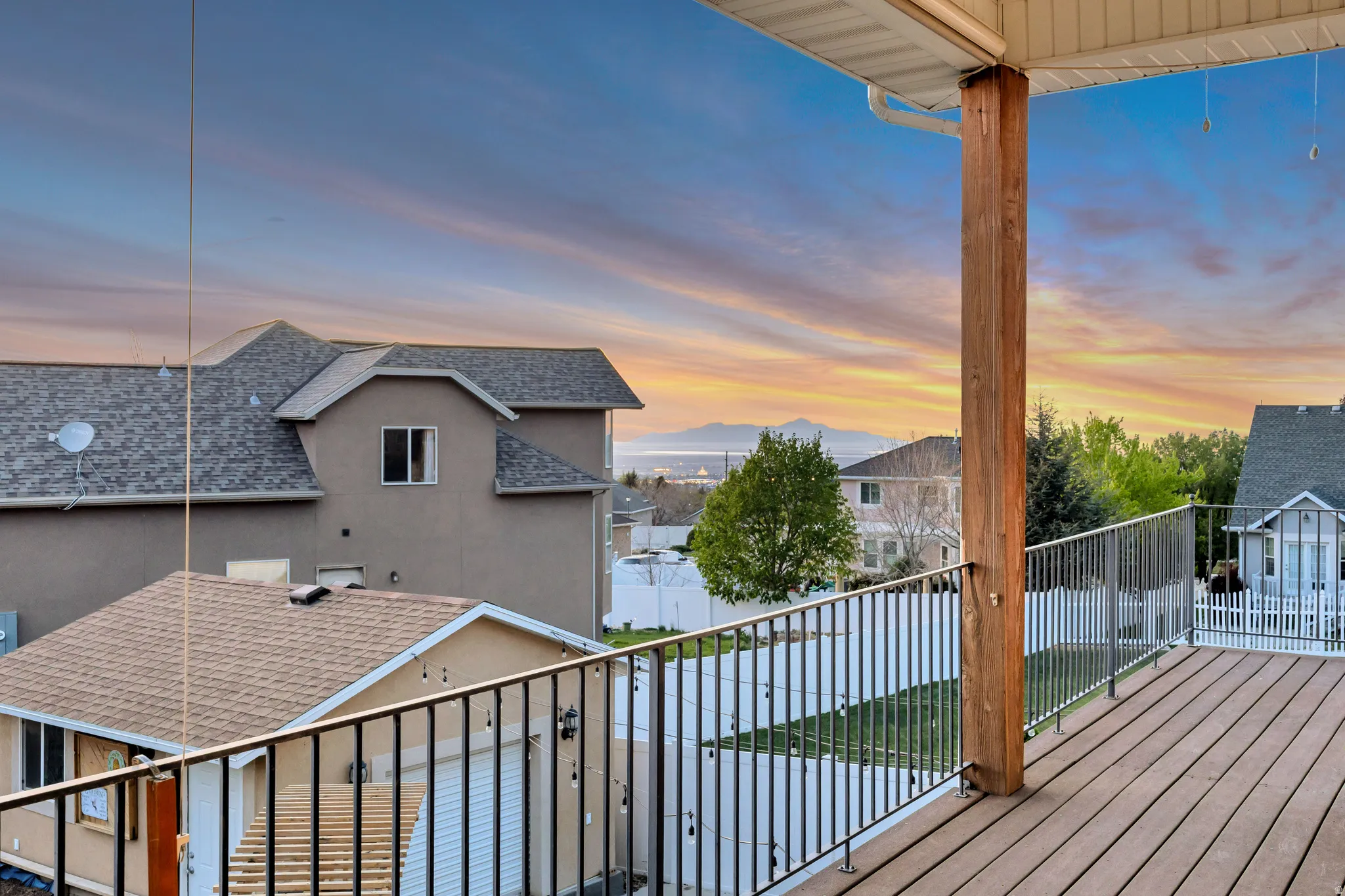 View of lake and sunset off balcony