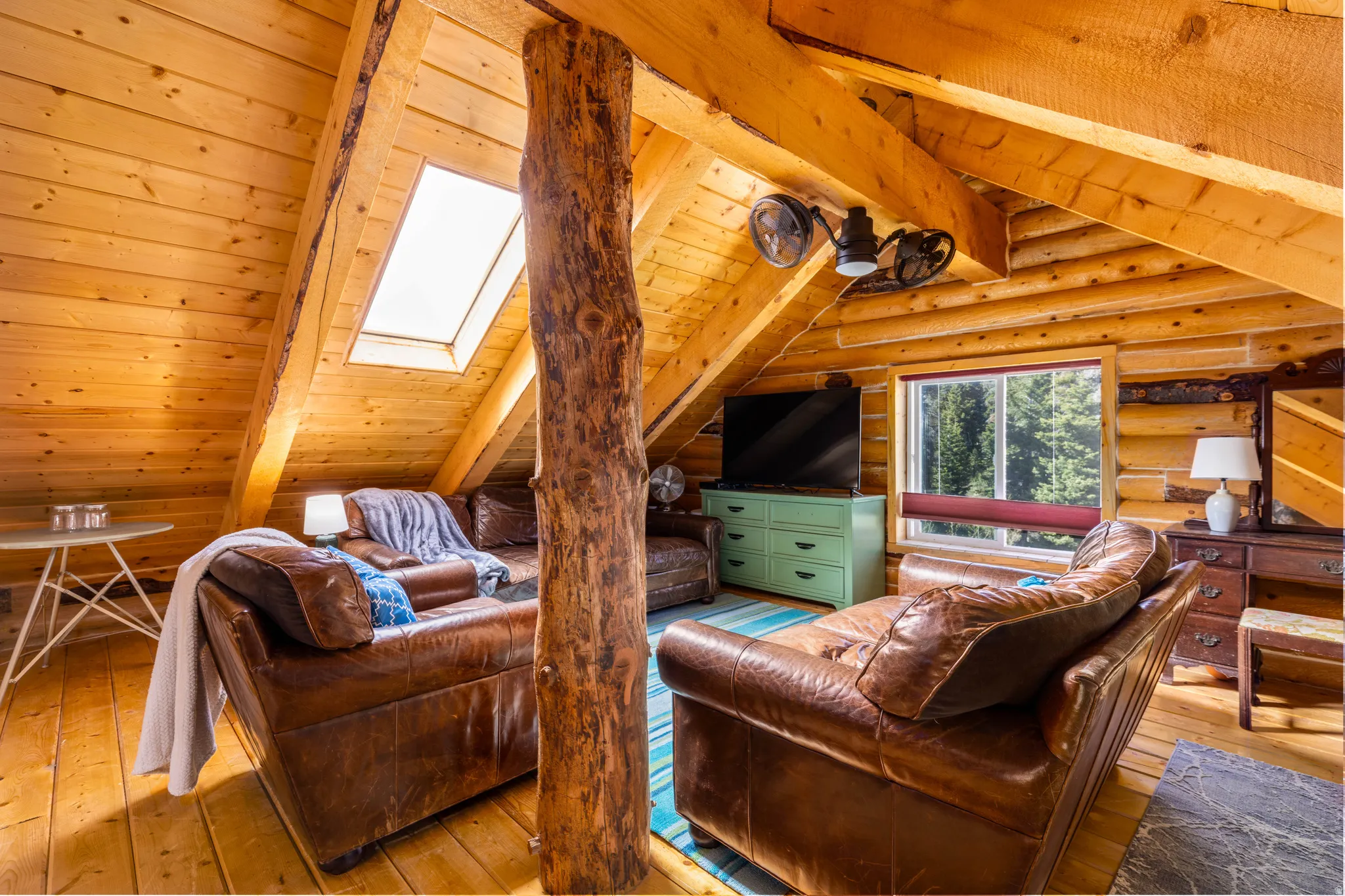 Upper Level Loft: Spacious loft living area with skylights and vaulted ceilings.