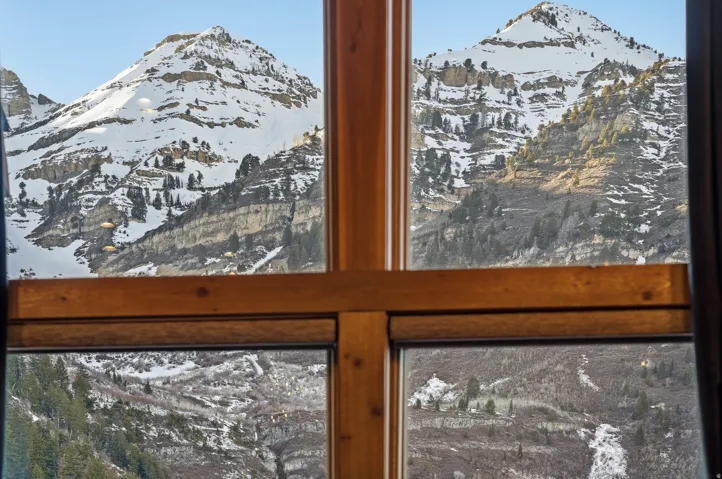 Detailed view of a mountainous background