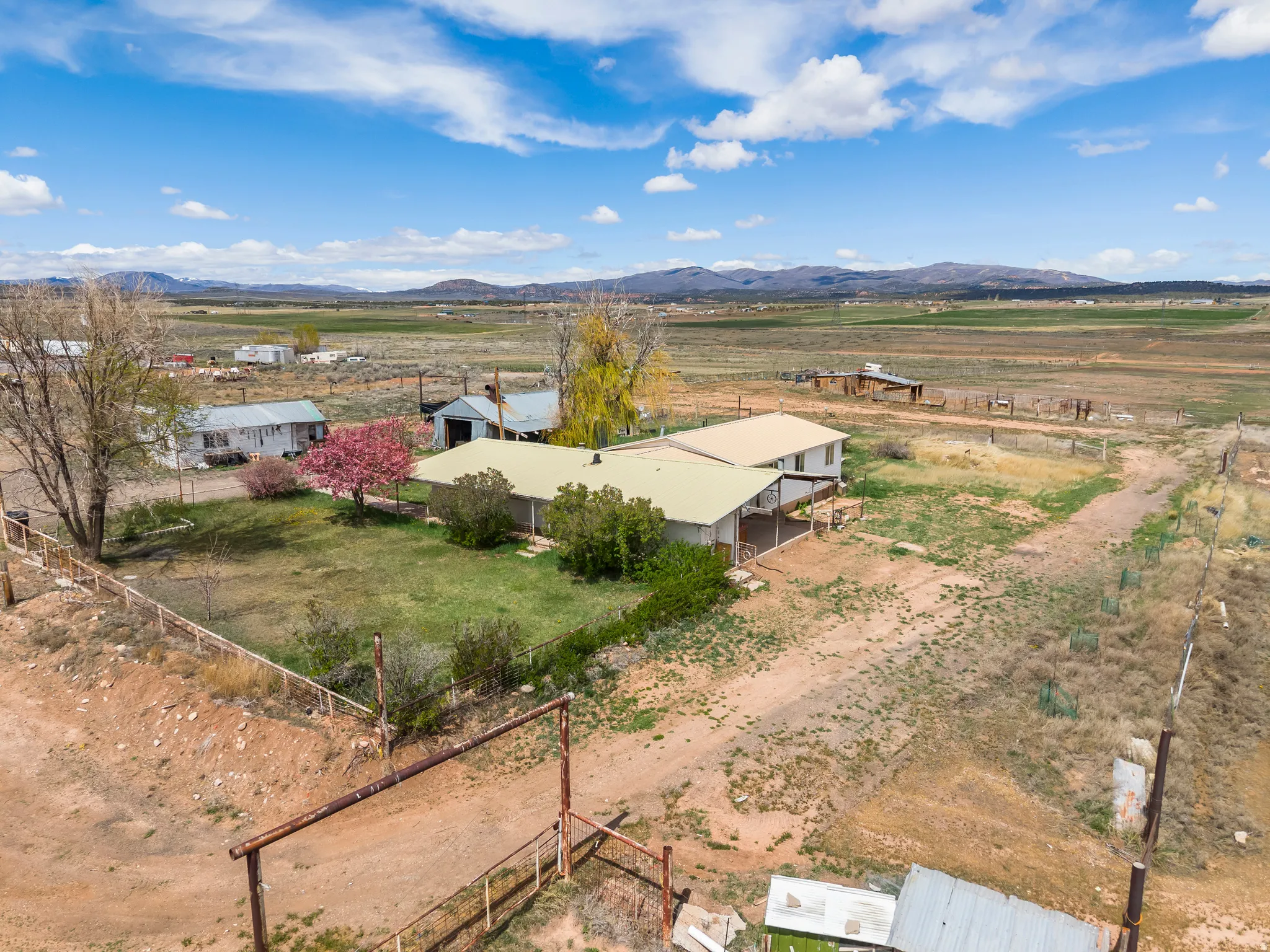 Overview of rural landscape featuring mountains