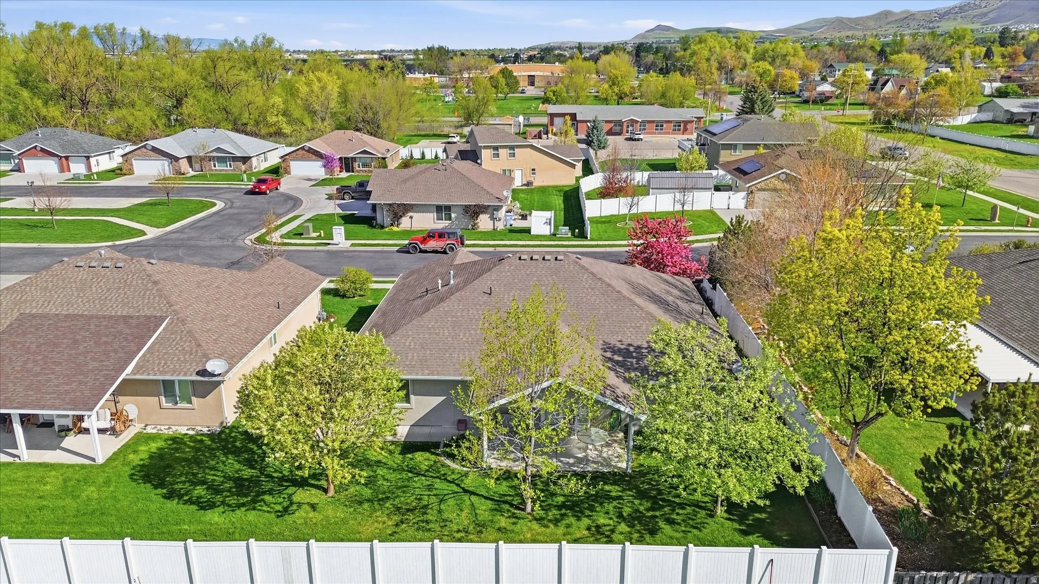 Aerial perspective of suburban area
