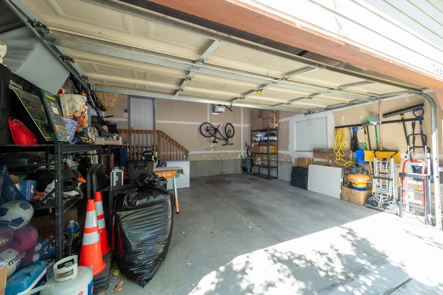 View of interior of two car garage