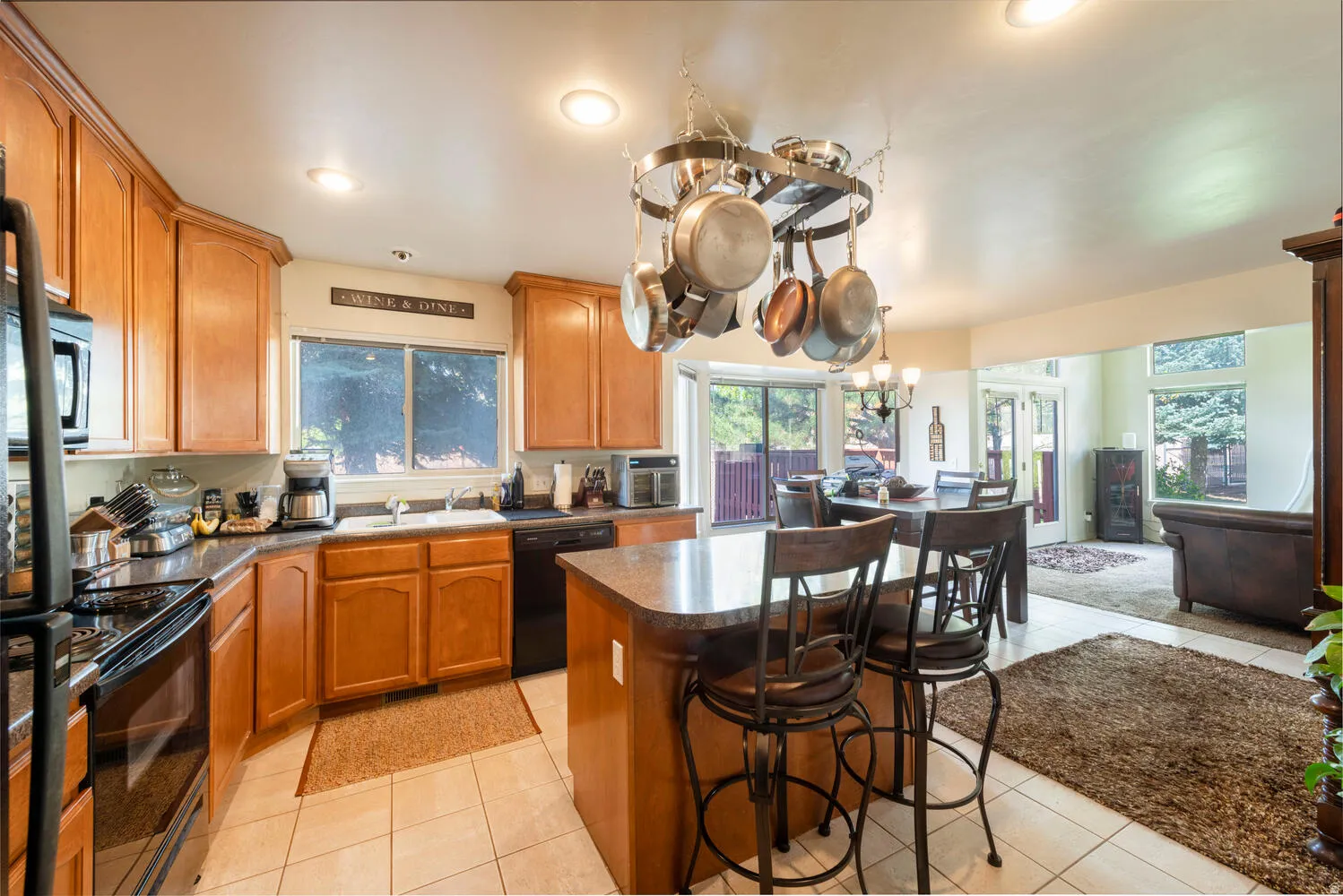 Kitchen looking through to dining area and living room