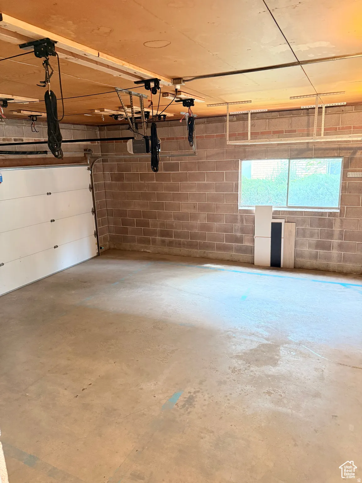 Garage with concrete block wall