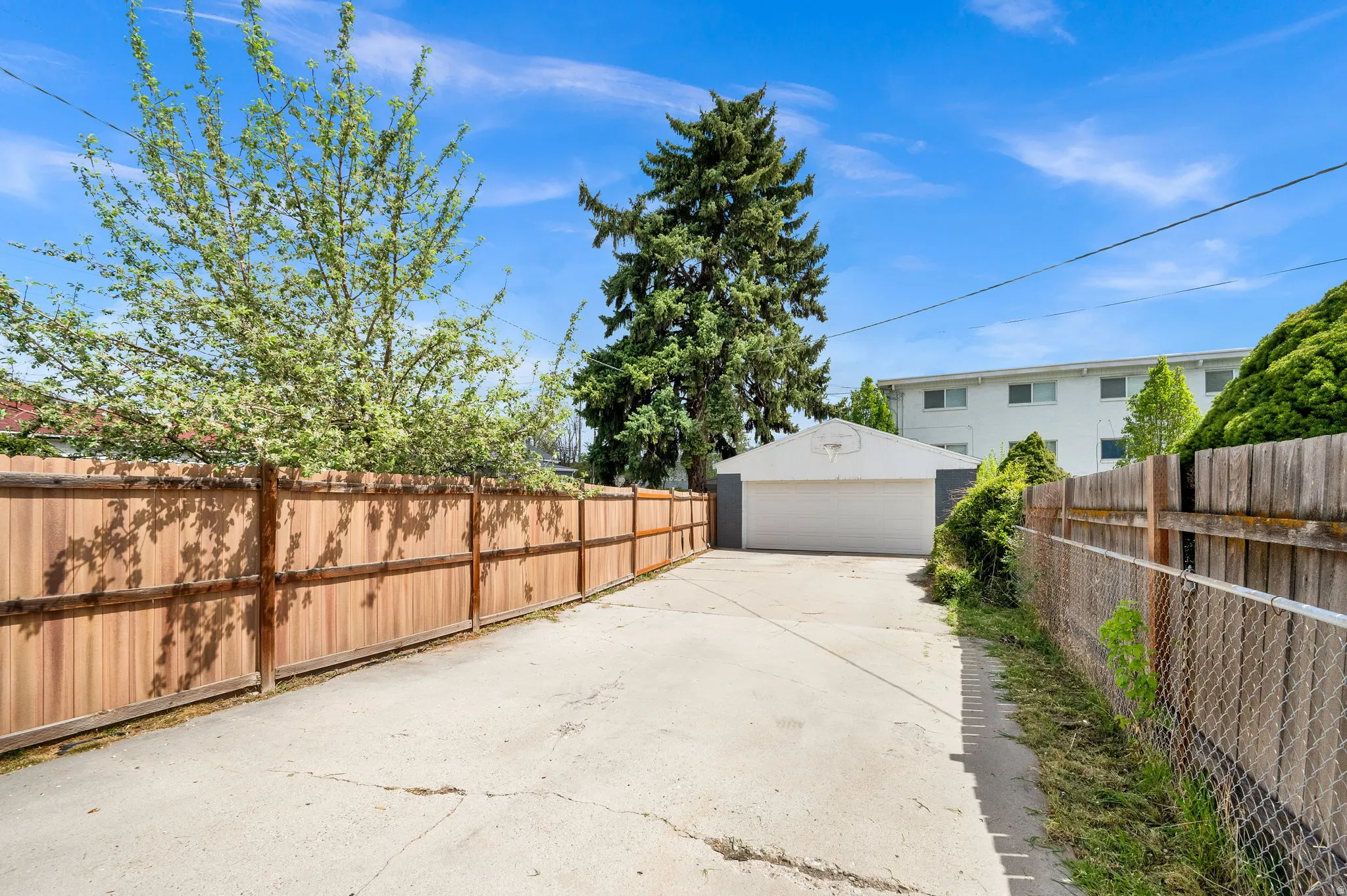 View of detached garage