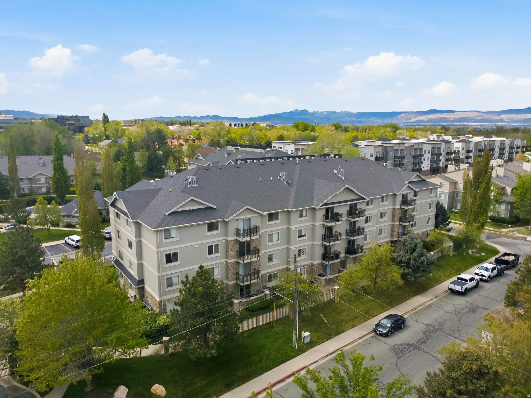 Drone / aerial view of a mountainous background