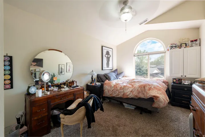 Second bedroom with lofted ceiling