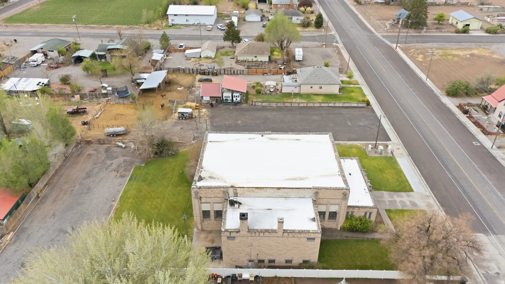 Aerial perspective of suburban area