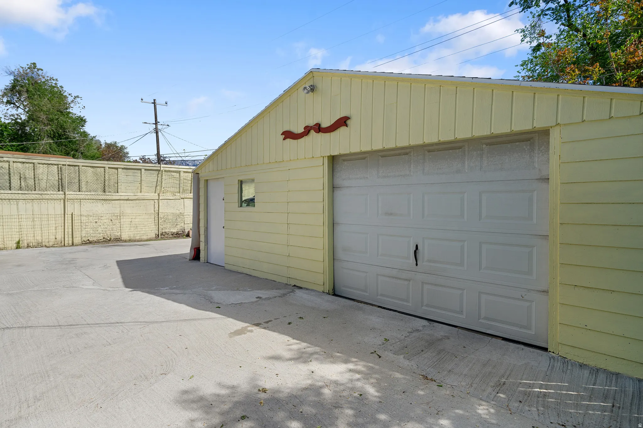 View of detached garage