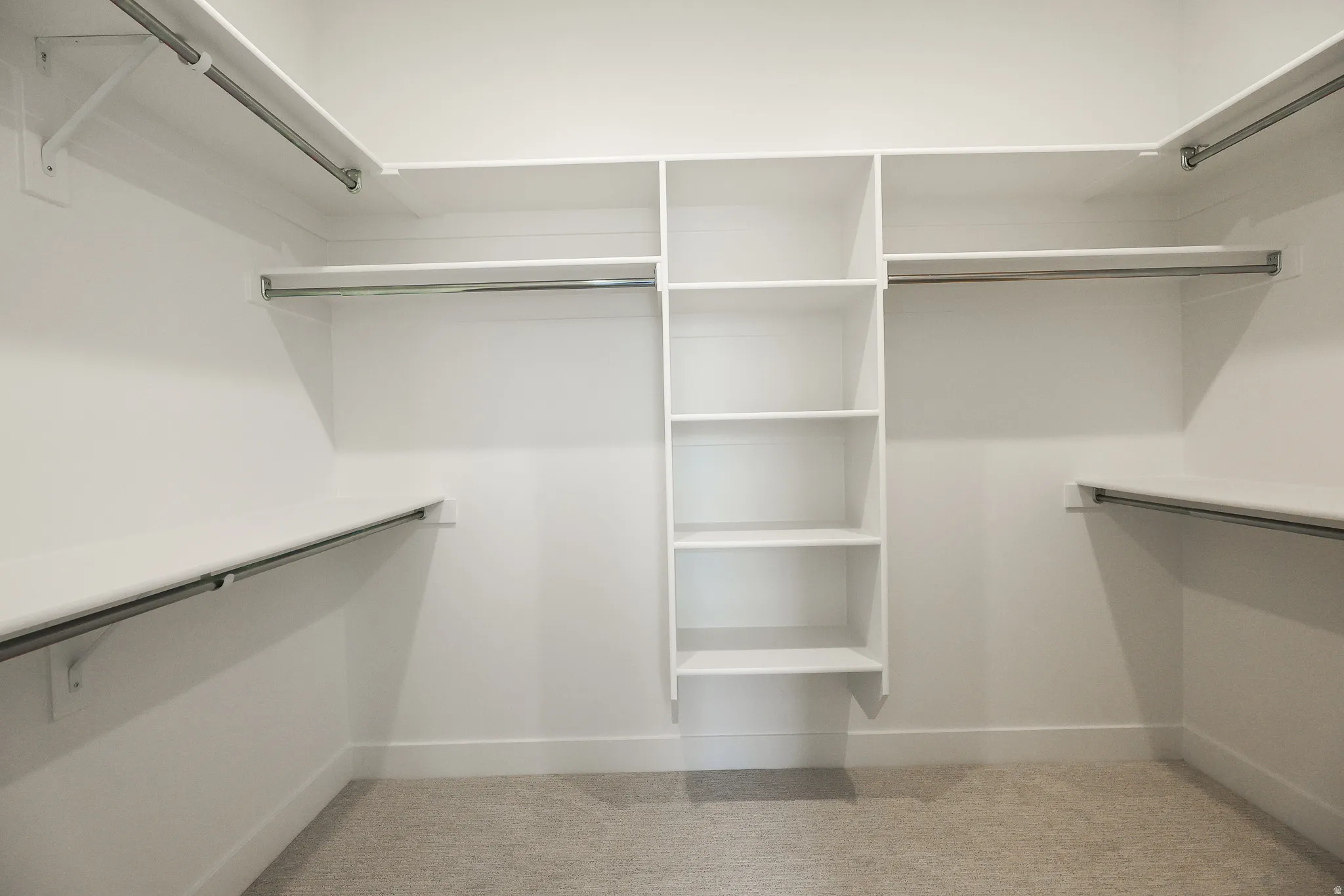 Primary Walk in closet featuring light colored carpet