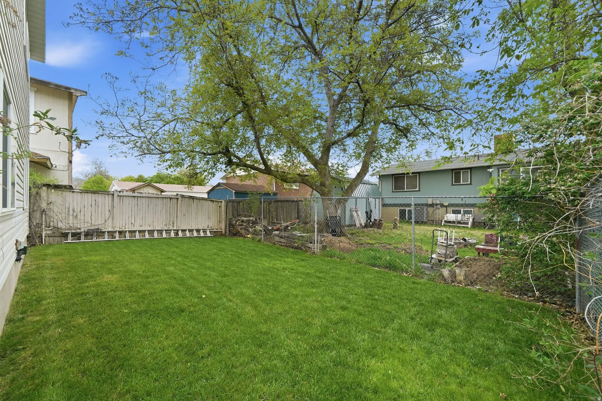 View of fenced backyard