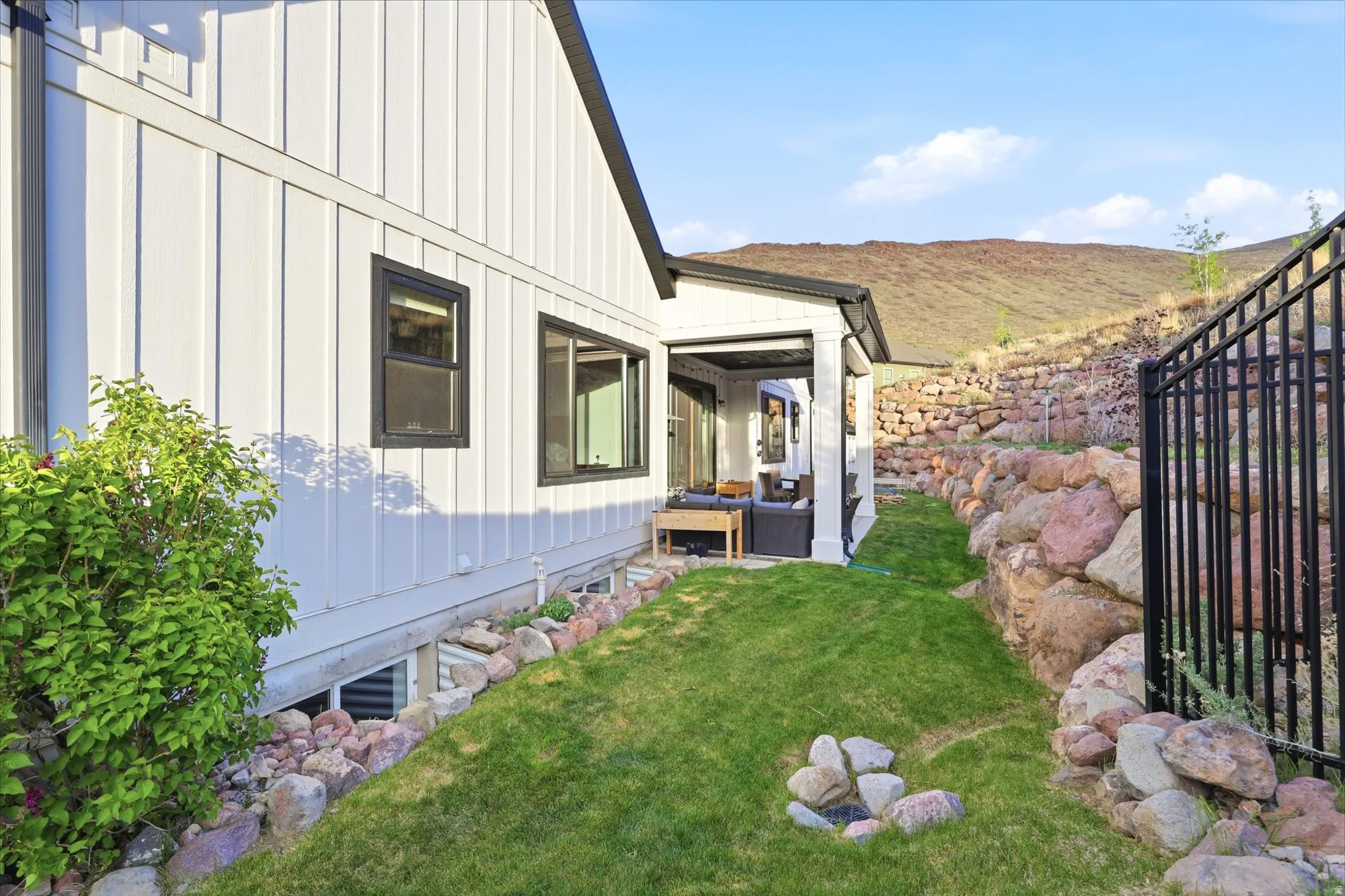 View of yard featuring a patio and outdoor seating