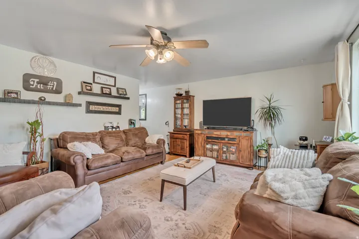 Living area featuring ceiling fan