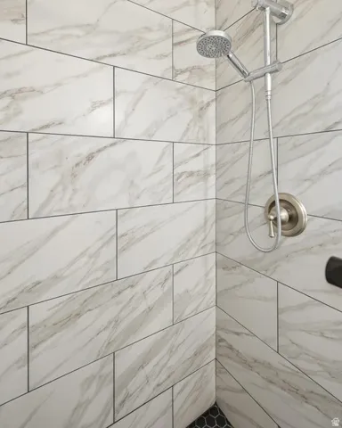 Bathroom view of tiled shower