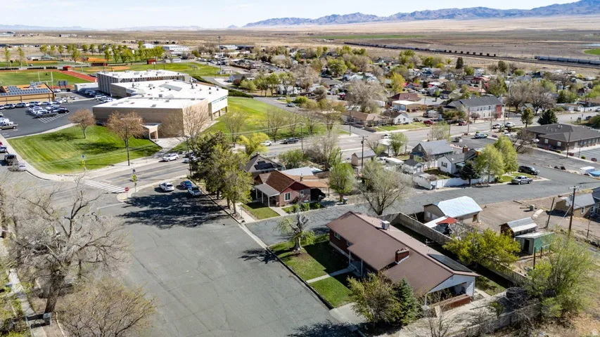 Drone / aerial view of a mountainous background