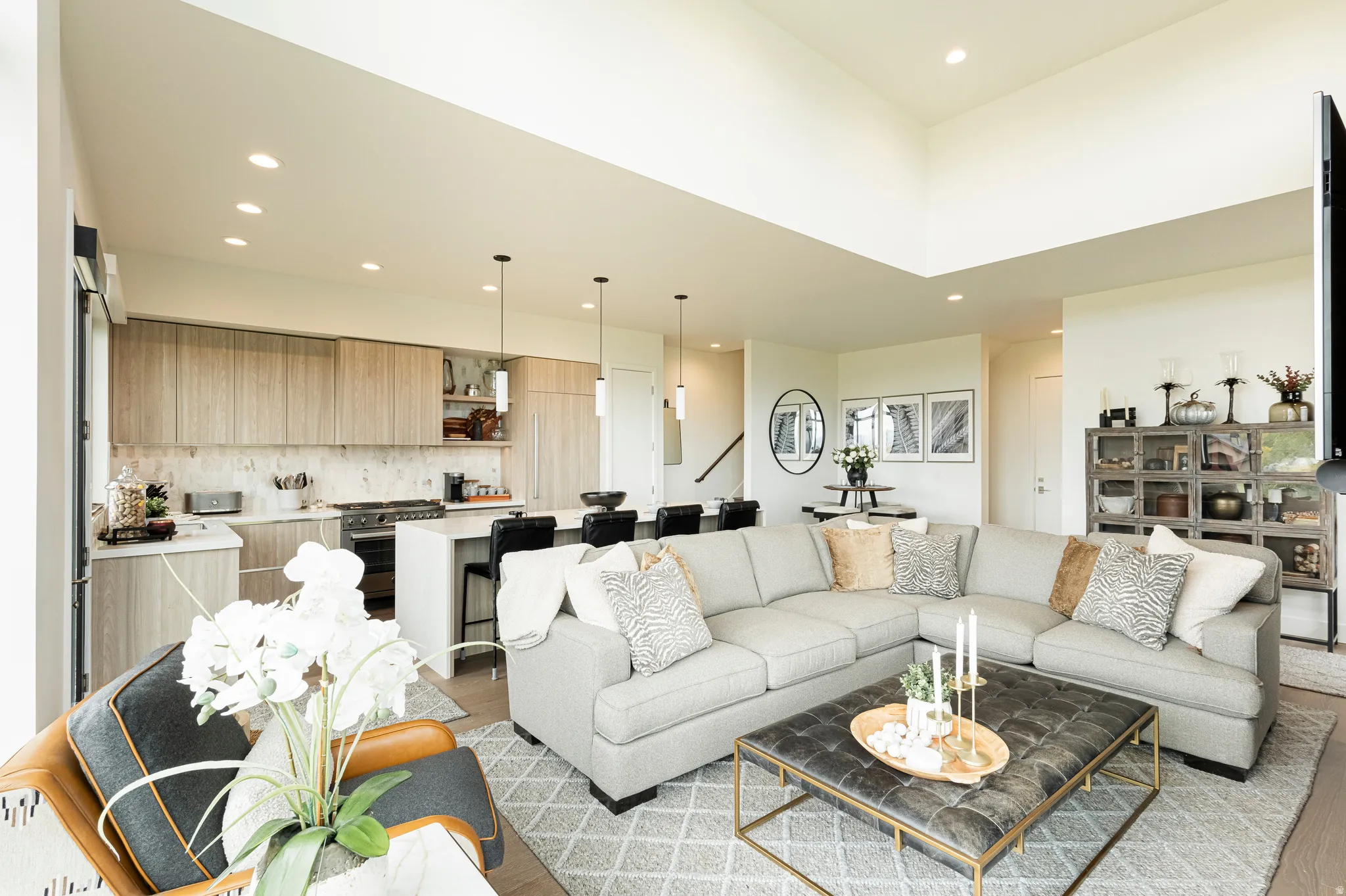 Living area featuring recessed lighting and light wood finished floors