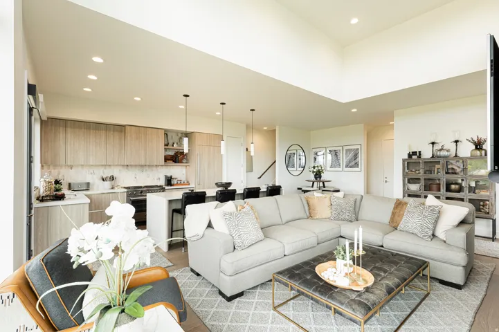 Living area featuring recessed lighting and light wood finished floors