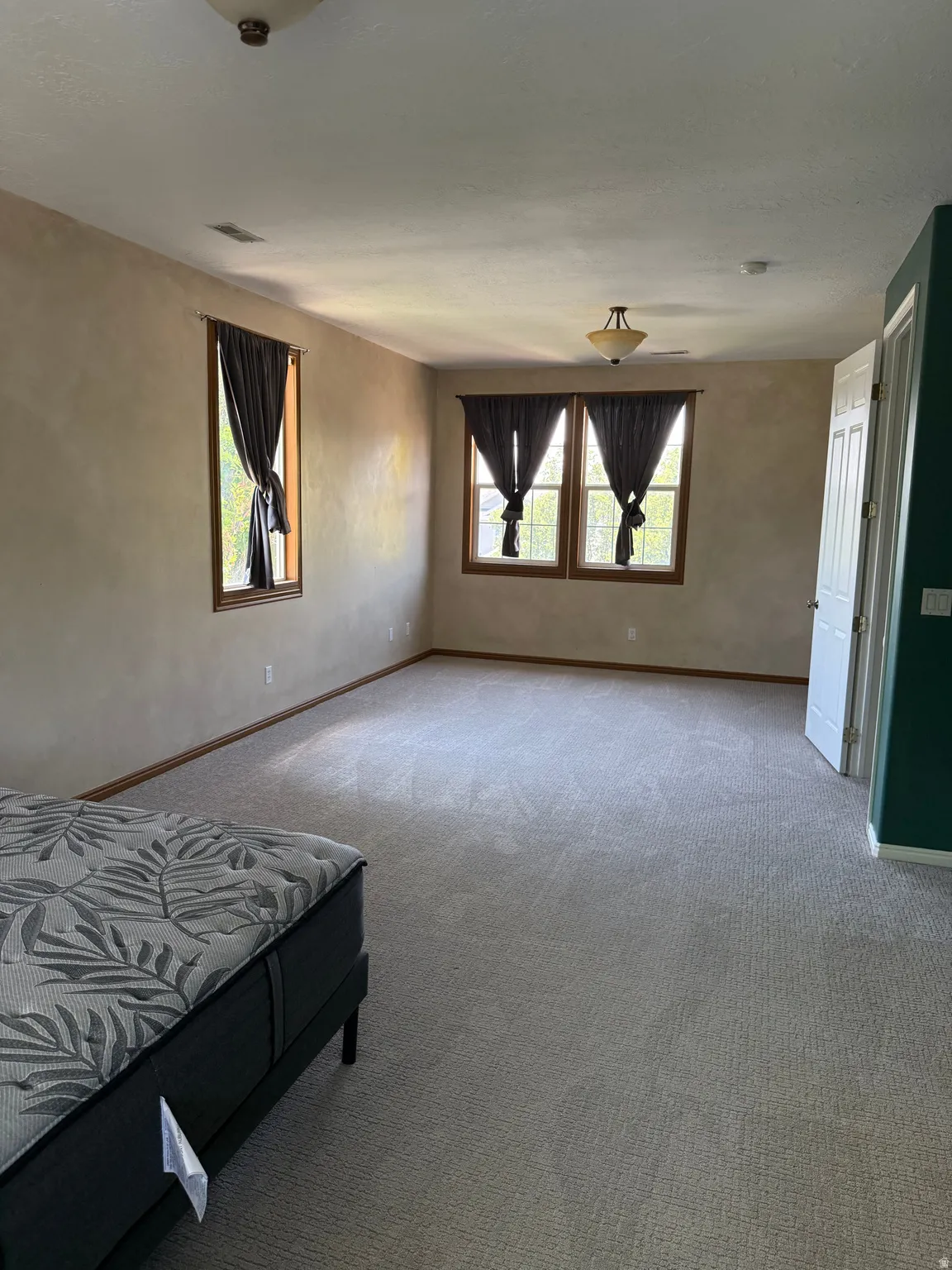 Spacious room featuring neutral carpeting and light-toned walls
