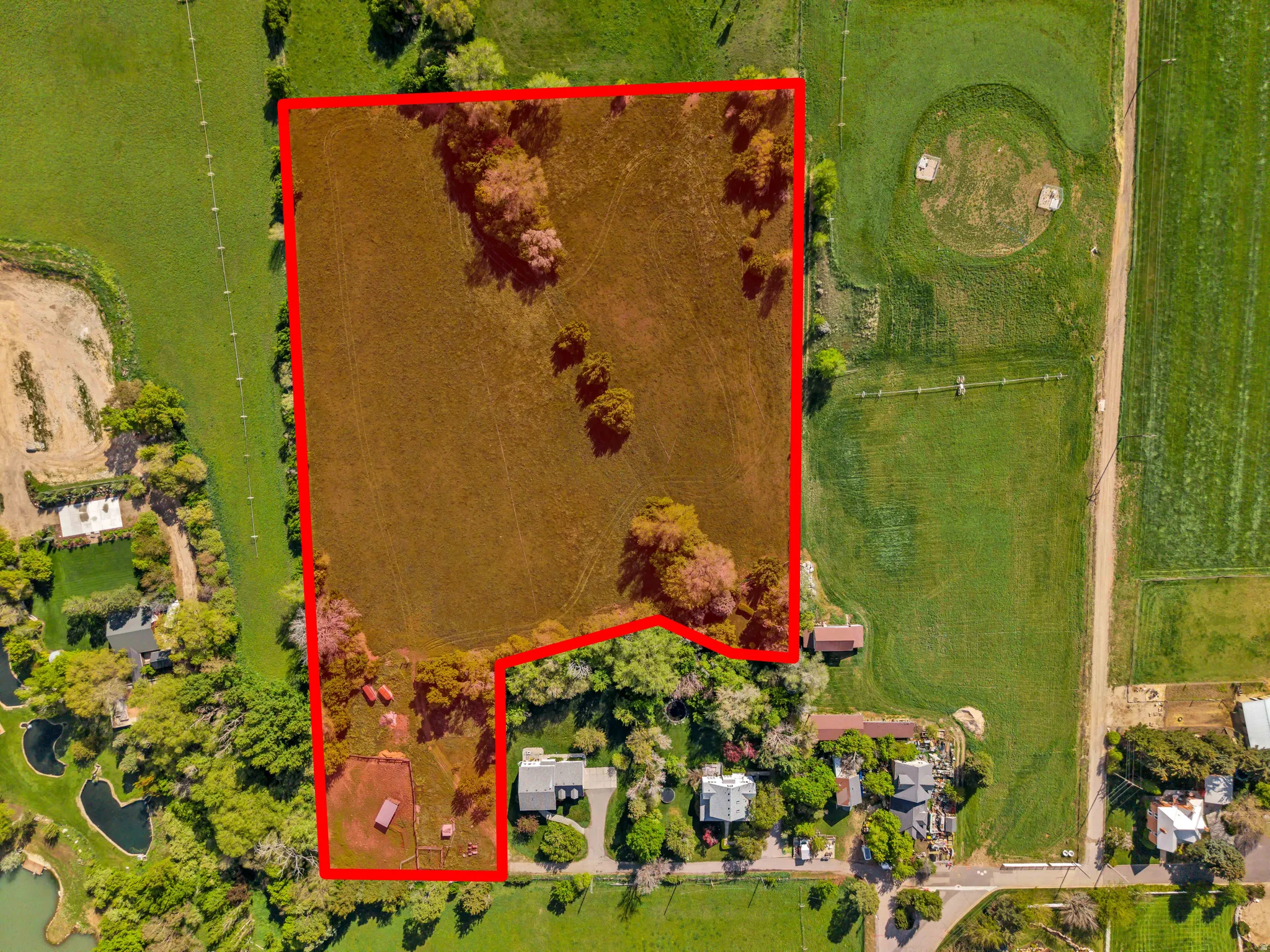 Aerial overview of property's location with property boundaries highlighted
