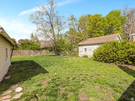 View of fenced backyard